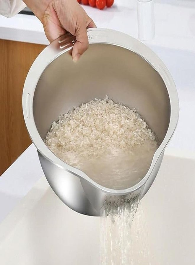 ASTROMETRIC Rice Washer Strainer Bowl, Rice Washing Bowl, Rice Cleaner Strainer with Side Drain Spoon, Stainless Steel Colander for Cleaning Fruits, Vegetables, Quinoa and Beans-Silver - Image 4